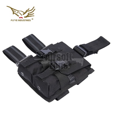 Drop Leg Double M4/M16 Magazine Pouch (holds 4 mags) Black FLYYE